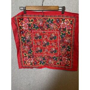 Vintage Wamsutta Red Floral Bandana Scarf Cottagecore Folk Square Head Wrap